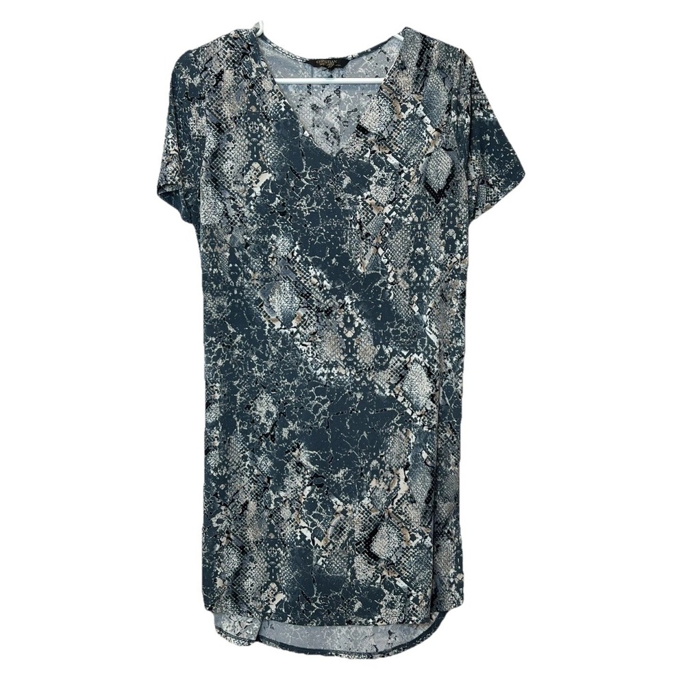 Christian Siriano New York Grey Snakeskin V-Neck Short Sleeve‎ Tunic Top Small